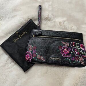 Vera Bradley - Black Leather Embroidered Clutch
